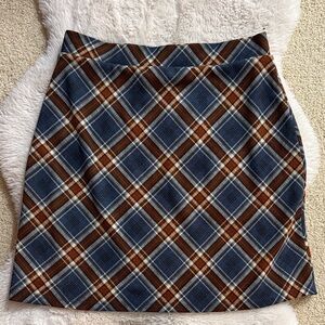 Kaileigh Blue and Brown Plaid A-Line Skirt